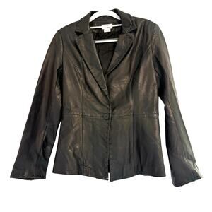VS2 Black Leather Jacket Women's Size 6 Button Front Blazer Classic Moto